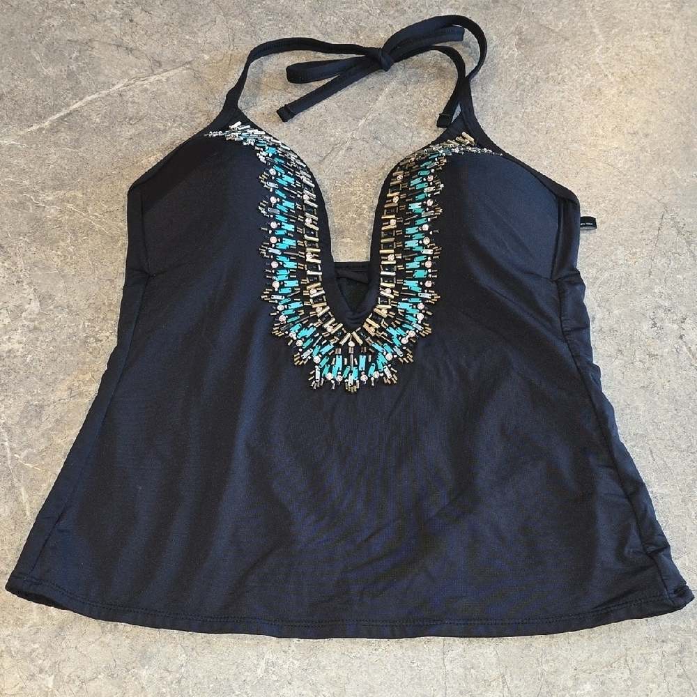 (J35) Kenneth Cole Black Garment Swim Top Sz M